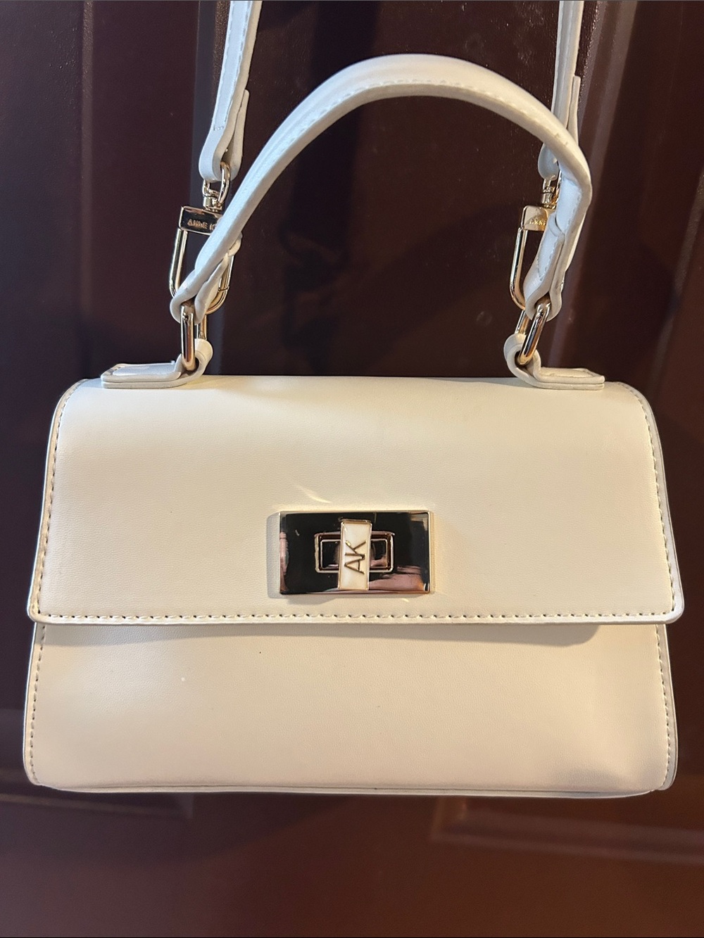 Anne Klein White Leather Crossbody Top-Handle Bag - Picture 2 of 7